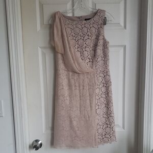 Ann Taylor Midi Asymmetrical Lace Dress in Cream